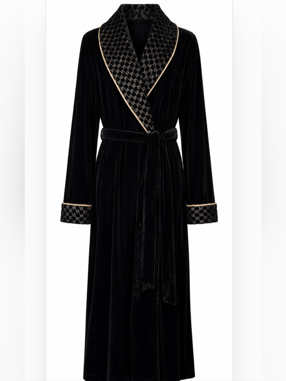 Vanity Fair Black Robe Gold Piping Mob Wife Whimsigoth Regal Goth House Coat L